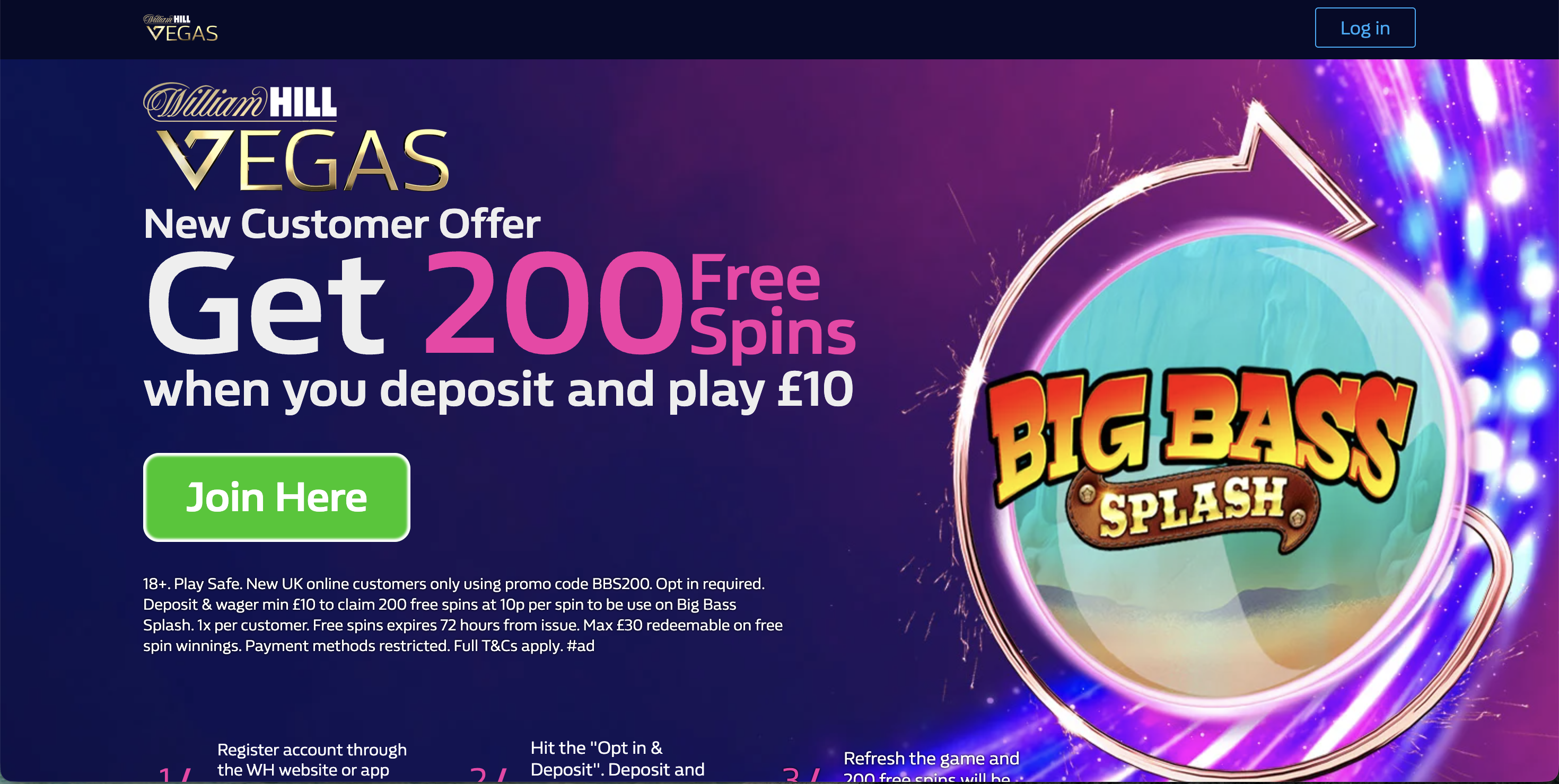 WH 200 Spin deposit offer screenshot